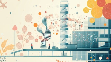 Aufkleber - A detailed diagram illustrating genetic engineering and CRISPR technology applications, highlighting scientific advancements in genetics with side copy space.
