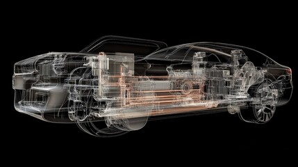 Poster - A detailed holographic visualization of a vehicle braking system, offering an in-depth view of its complex internal structure and technology.v