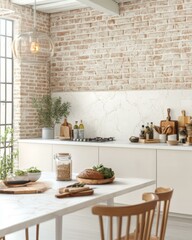 Wall Mural - Modern Kitchen Interior Design with Brick Wall