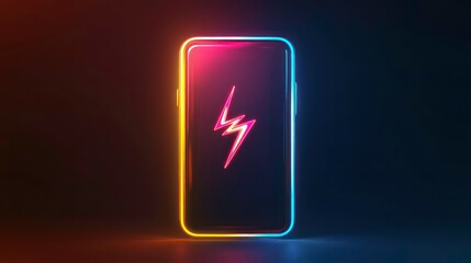 Poster - Electric wireless battery charger for phone icon. Smartphone power recharge symbol vector. Digital neon lightning sign for fast mobile gadget connection. Electronic technology mark for pad supply