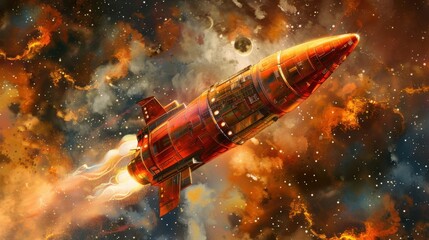 Poster - Rocket space ship . Mixed media 