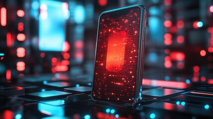 Aufkleber - A futuristic phone with a glowing screen in a tech-savvy environment, symbolizing that the future is here, calling us to innovate.