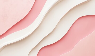 Poster - Abstract wavy shapes in soft pink and white tones creating a modern artistic background design