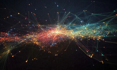 Poster - vibrant cosmic network visualization of stars, galaxies, and cosmic structures in space