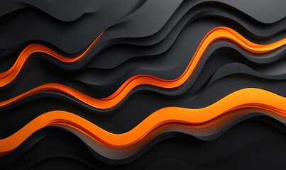 Poster - Abstract wavy layers design with black and orange color scheme, showcasing depth and texture in modern digital art