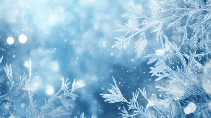 Canvas Print - frosted blue ice, a captivating blue background with delicate white cracks, sparkling with a frosty 