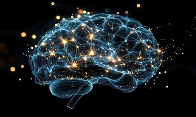 Poster - Neural Network Visualization, Digital Brain Representation with Glowing Connections and Nodes, Abstract Technology Concept