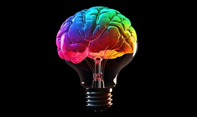 Poster - colorful brain inside light bulb symbolizing creativity, innovation, and intelligence with vibrant h