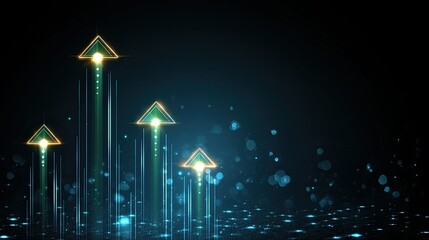 Poster - illustration shows a detailed stock market graph with an upward arrow, symbolizing financial growth against a blue backdrop