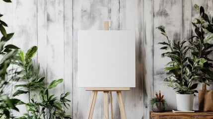 Poster - a minimalist mockup featuring a blank canvas on an easel, ideal for creative workshops, with a simpl
