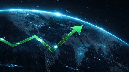 Poster - illustration shows a detailed stock market graph with an upward arrow, symbolizing financial growth against a blue backdrop