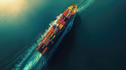 Poster - A modern container cargo ship and trucks in motion, representing the growing transportation and logistics network for industrial freight and shipping.