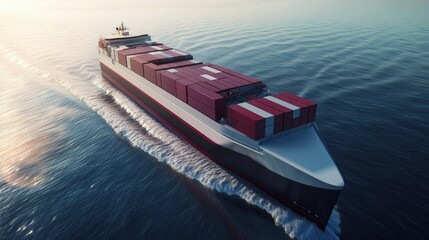 Poster - A modern container cargo ship and trucks in motion, representing the growing transportation and logistics network for industrial freight and shipping.