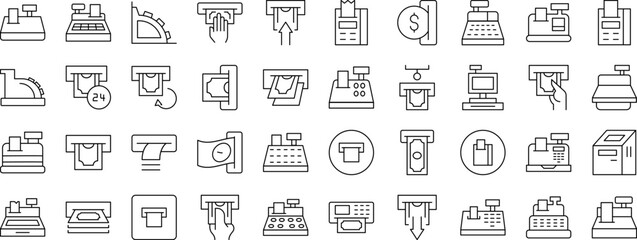 Canvas Print - Pack of Money Related Line Icons. Cash Register and Receipt Outline Signs for Graphic and Web Design, Apps, Adverts, Various Cards