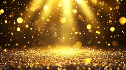 Wall Mural - gold spotlight background, illuminated golden stage, background for displaying products, bright beam
