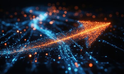 Poster - Dynamic digital arrow symbolizing growth and progress amidst a network of glowing data points and lines