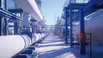 Poster - A shot of a pipeline compressor station with large pipes and gas processing systems, emphasizing the technological advancements in energy distribution.