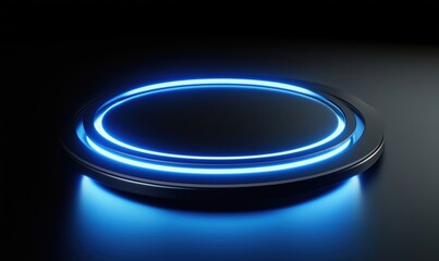 Poster - Illuminated circular design with glowing blue rings on a dark surface, showcasing modern aesthetics and technology