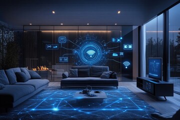 Poster - A modern home with integrated AI technology, highlighting smart features and sleek design