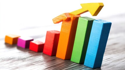 Poster - Growth arrow up success business concept on development white presentation background with increase progress chart symbol. Goal achievement finance graph profit forward direction motivation strategy.