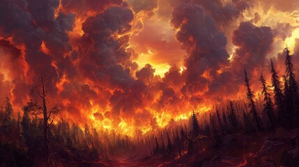 Poster - A raging forest fire with smoke rising into a dramatic sky