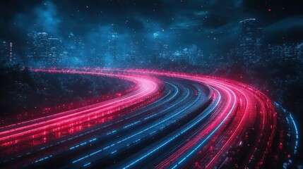 Poster - Neon-lit highway winding through a futuristic cityscape.