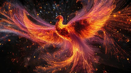 Poster - Abstract fire swirling in the shape of a phoenix with glowing embers