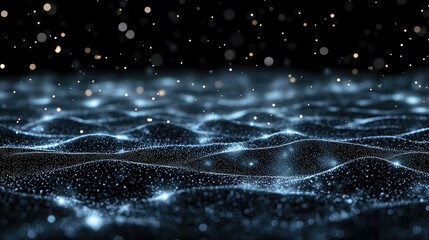 Fototapete - Glowing blue lines and numbers stretch across a dark background, creating an immersive digital technology atmosphere
