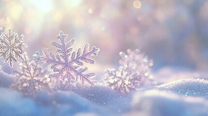 Wall Mural - sparkling snowflakes on snow, sunlit winter scene.