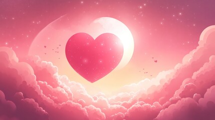Aufkleber - A dreamy heart-shaped cloud scene with a glowing moon, evoking love and tranquility.