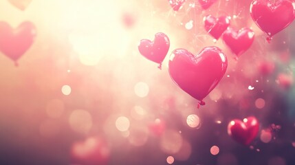 Poster - A dreamy scene featuring floating heart-shaped balloons, creating a romantic atmosphere.