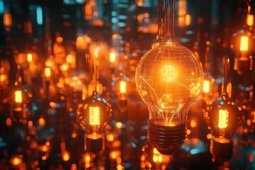 Aufkleber - AI innovation visuals with glowing lightbulbs, symbolizing artificial intelligence advancements