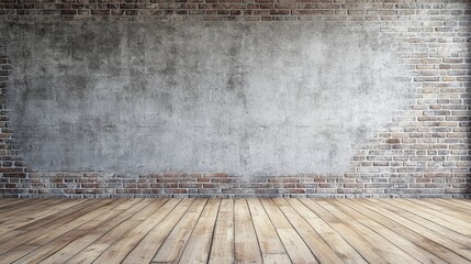 Poster - rustic brick wall with wooden floor in contemporary setting