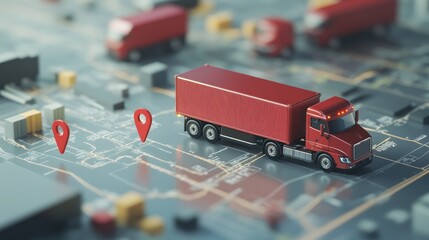 Aufkleber - Smart logistics system visualization with trucks and GPS markers on a digital map, representing the future of fleet management and route efficiency.