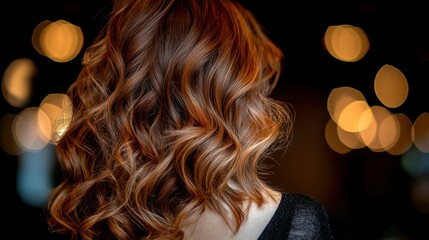 Poster - Close-up of wavy red hair with blurred lights background.