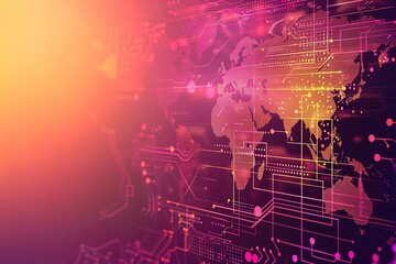 Poster - Global network connection, digital world map.