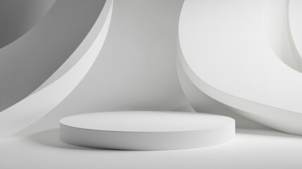 Poster - Clean Abstract White Background with Curved Shapes and Platform