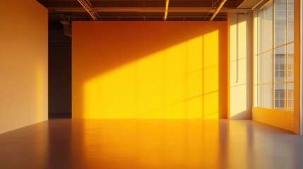 Poster - bright yellow wall with natural light in modern empty room interior