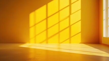 Poster - bright yellow room with sunlight shadows on the floor and walls