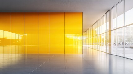 Poster - Modern Interior with Bright Yellow Glass Wall and Natural Light