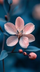 Sticker - Beautiful pink flowers with intricate details against a soft blue background