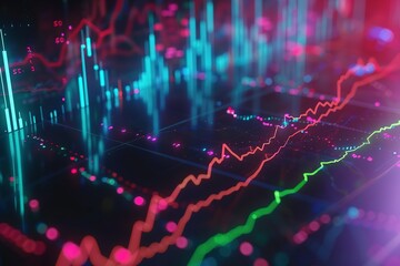 Poster - Dynamic stock market data visualized with vibrant lines and graphs.