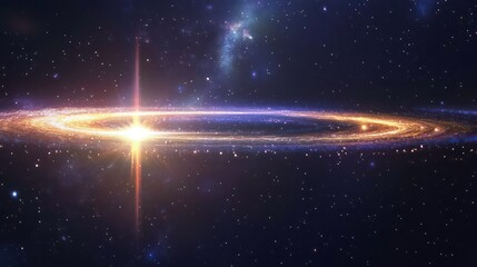 Poster - Panoramic banner with Bright star illuminates the outer rim of a spiral galaxy creating a breathtaking cosmic scene filled with vibrant colors and sense of awe and wonder astrophysics and astronomy