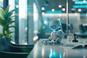 Poster - robot at work in modern office
