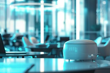 Poster - Modern device on a table in a contemporary office setting.