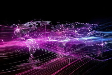 Fototapete - Global network connections visualized, vibrant lines illustrating worldwide communication.