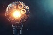 © Serhii - A conceptual image of a lightbulb made up of interconnected gears and circuits, symbolizing innovative ideas and technology. The lightbulb emits a soft glow against a dark gradient background.