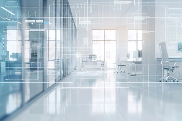 Poster - Modern office space with futuristic design overlay.