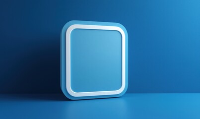 Poster - 3D Blue Square Icon with Rounded Edges on Blue Background, Minimalist Design, Modern Aesthetic, Digital Art