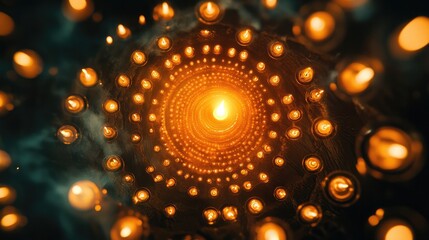 Poster - Candle flames arranged in a circular pattern creating a warm glow